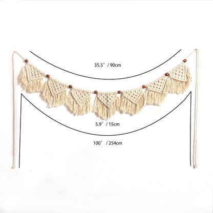 Eiyye Boho Macrame Tassel Garland, 7-Flag Handmade Cotton Wall Hanging (Beige)