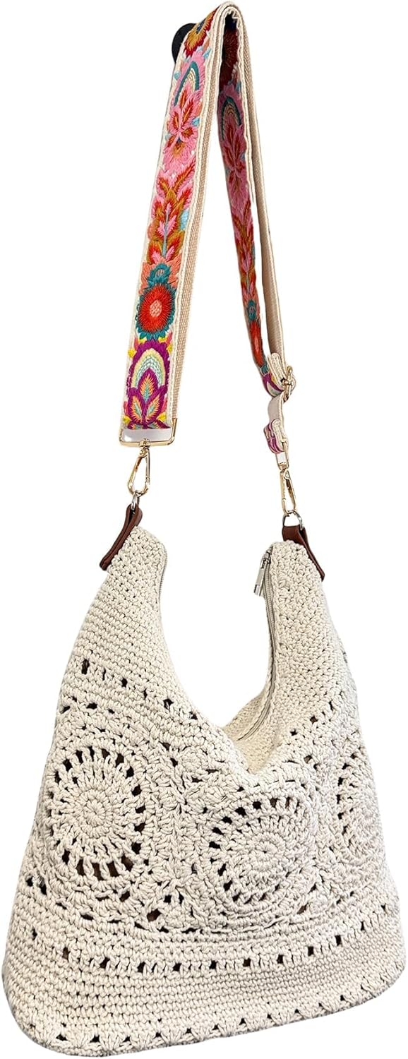 Eiyye Flower Crochet Purse Strap 1.97" Wide Adjustable Knit Bag Strap Replacement for Bag Guitar