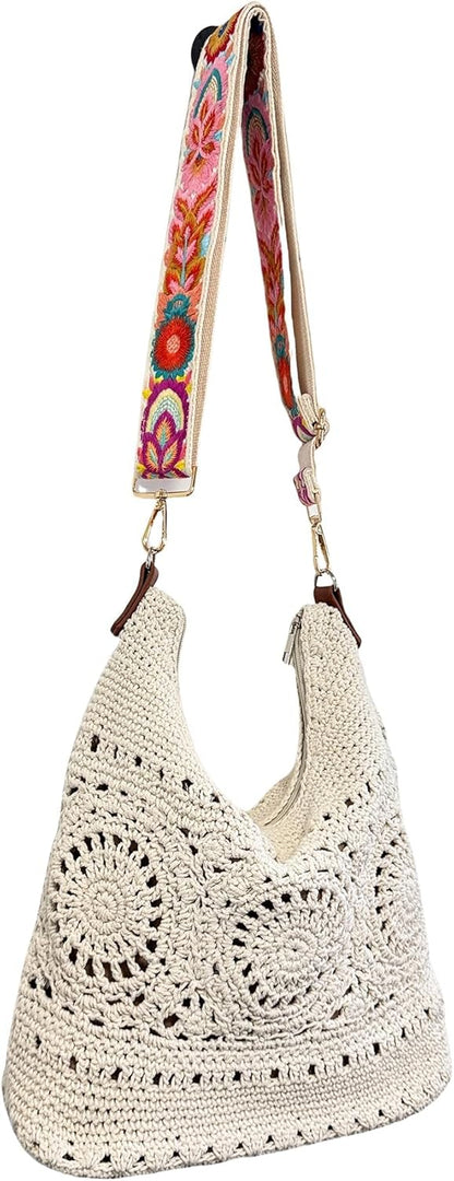 Eiyye Flower Crochet Purse Strap 1.97" Wide Adjustable Knit Bag Strap Replacement for Bag Guitar