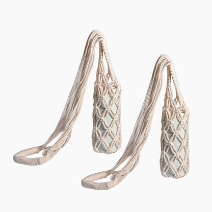 Eiyye 2-Pieces Macrame Bottle Holder Cotton Woven Wine Carrier Fits 3.5" Diameter Bottles Drink Tote Bag for Water, Wine, Cans