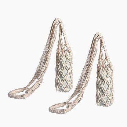 Eiyye 2-Pieces Macrame Bottle Holder Cotton Woven Wine Carrier Fits 3.5" Diameter Bottles Drink Tote Bag for Water, Wine, Cans