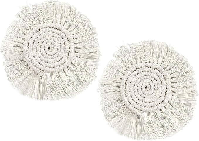 Eiyye Thick Coaster Boho Coasters Round Tassel Placemats Cotton Rope Place mat Handmade Hot Dishes for Mugs Cups Candle Cups