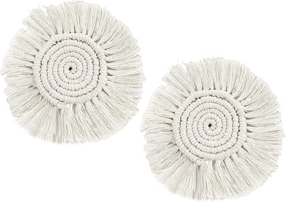 Eiyye Thick Coaster Boho Coasters Round Tassel Placemats Cotton Rope Place mat Handmade Hot Dishes for Mugs Cups Candle Cups