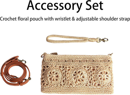 Eiyye Wristlet Wallet Clutch Purse for Women Handmade Crossbody Shoulder Bag Multi-Functional Small Wristlet Purse Phone Bag