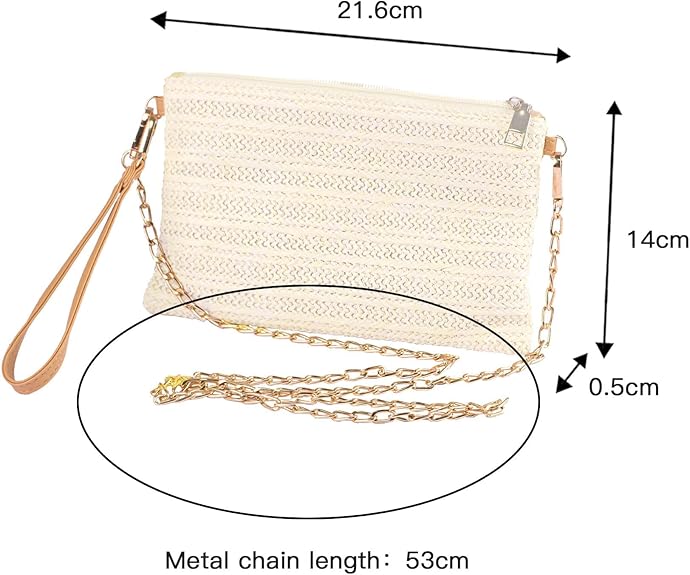 Eiyye Straw Clutch Purse Womens Handbag Boho Summer Beach Purse Wristlet Wallets with Zipper Chains