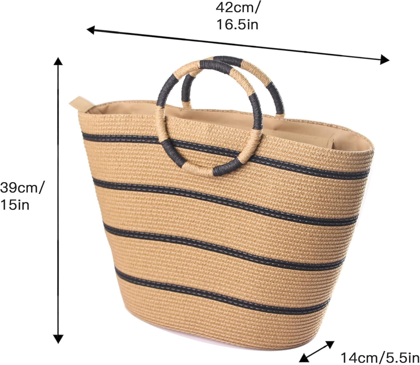 Eiyye Large Woven Tote Bag for women Straw Tote Bag Woven Stripe Handbag Travel Vacation Purse for Shopping Picnic Work