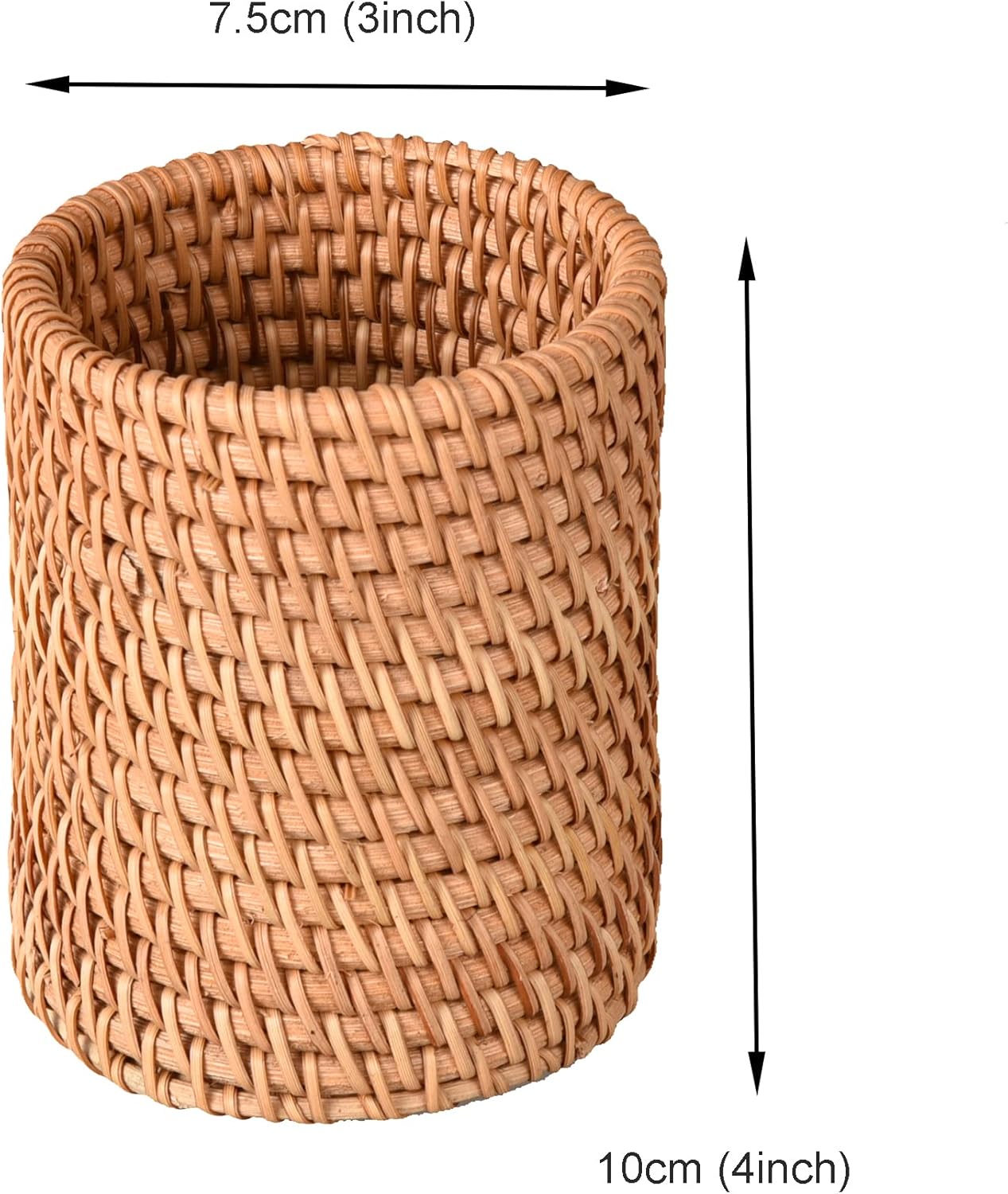 Eiyye Handmade Rattan Pencil Holder – Wicker Makeup Brush Cup for Desk & Vanity (Hand-Woven)