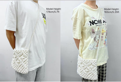 Eiyye Handmade Crochet Crossbody Bag – Cotton Rope Boho Purse with Zipper (10" × 8")