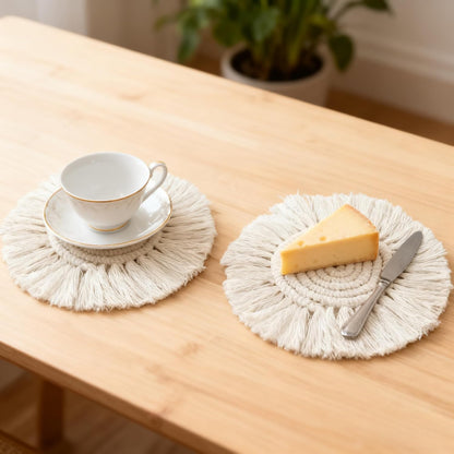 Eiyye Thick Coaster Boho Coasters Round Tassel Placemats Cotton Rope Place mat Handmade Hot Dishes for Mugs Cups Candle Cups