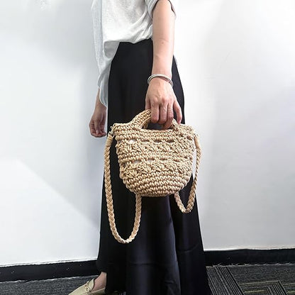 Eiyye Crochet Crossbody Bag for Women Handmade Boho Woven Cotton Shoulder Purse Small Summer Beach Bag with Magnetic Closure