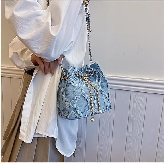 Eiyye Vintage Denim Shoulder Bag for Women Small Jean Purse with Chain Strap Retro Crossbody Bag for Casual, Travel & Fall Outfits