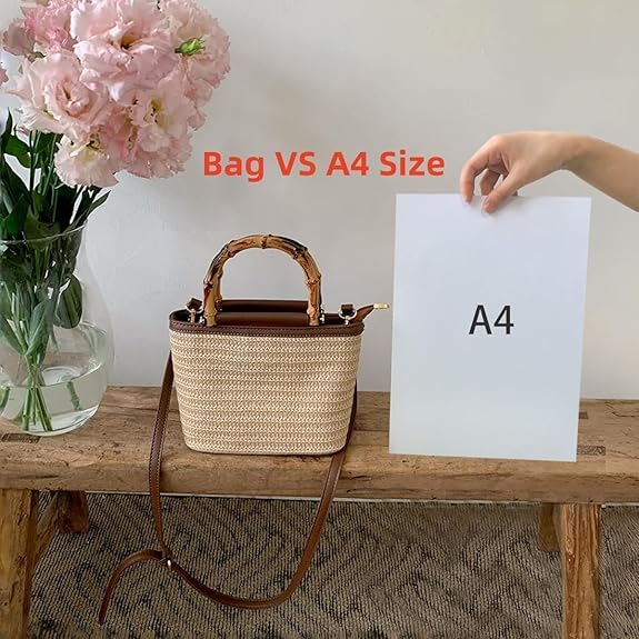 Eiyye Straw Purse Small Bamboo Handle Purse Hobo Purses Crossbody Bag Shoulder Bag for Women with Adjustable Strap
