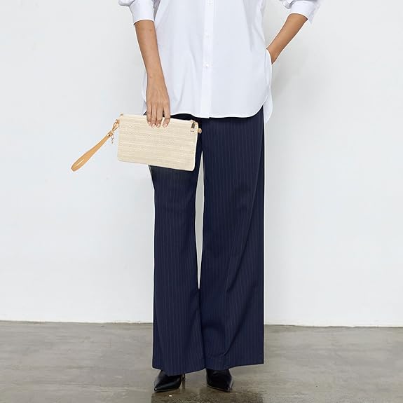 Eiyye Straw Clutch Purse Womens Handbag Boho Summer Beach Purse Wristlet Wallets with Zipper Chains