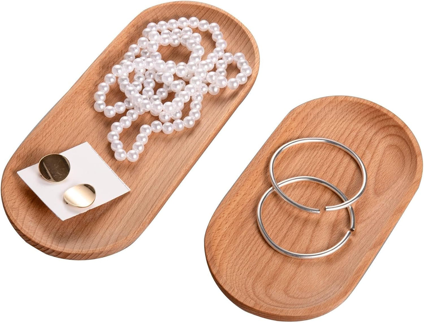 Eiyye Mini Serving Tray Small Wooden Plate Oval Wood Tray, Set of 2 Wooden Snack Tray Dessert Tableware Decorative Tray for Jewellery Key Coin