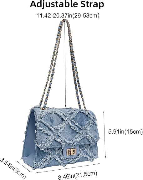 Eiyye Denim Purse Crossbody Bag for Women Vintage Jean Purse with Chain Strap for Casual Party Shopping Vacation