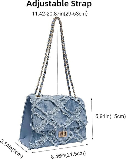 Eiyye Denim Purse Crossbody Bag for Women Vintage Jean Purse with Chain Strap for Casual Party Shopping Vacation