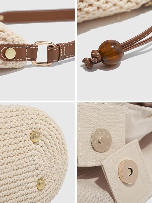 Eiyye Crochet Shoulder Bag for Women Handwoven Cotton Boho Tote Casual Handmade Woven Handbag for Travel & Everyday Use