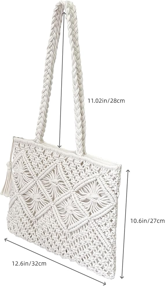 Eiyye Cotton Rope Tote Bag for Women Handmade Woven Shoulder Bag Casual Boho Purse for Travel Shopping