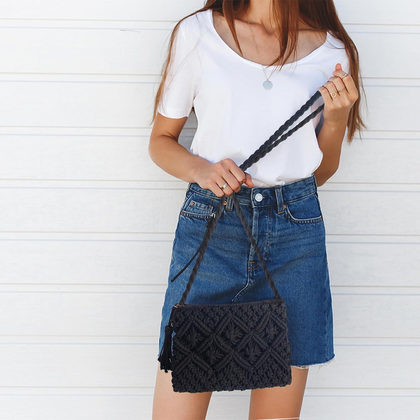 Eiyye Handmade Crochet Crossbody Bag – Cotton Rope Boho Purse with Zipper (10" × 8")