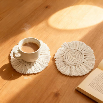 Eiyye Thick Coaster Boho Coasters Round Tassel Placemats Cotton Rope Place mat Handmade Hot Dishes for Mugs Cups Candle Cups