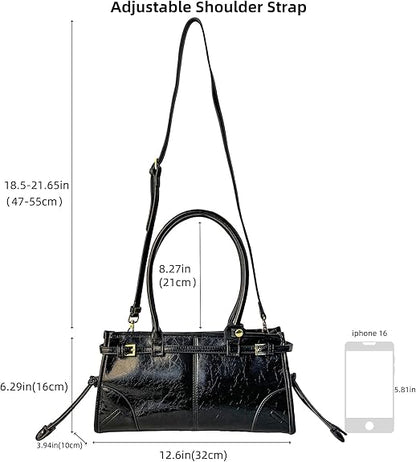 Eiyye Shoulder Bag for Women Boston Bag Black Handbag with Top Handles Leather Purse City Bag for Work Travel Everyday Use