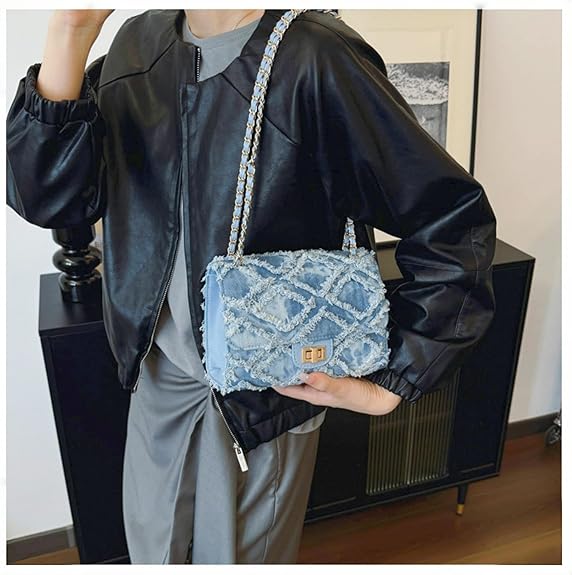 Eiyye Denim Purse Crossbody Bag for Women Vintage Jean Purse with Chain Strap for Casual Party Shopping Vacation