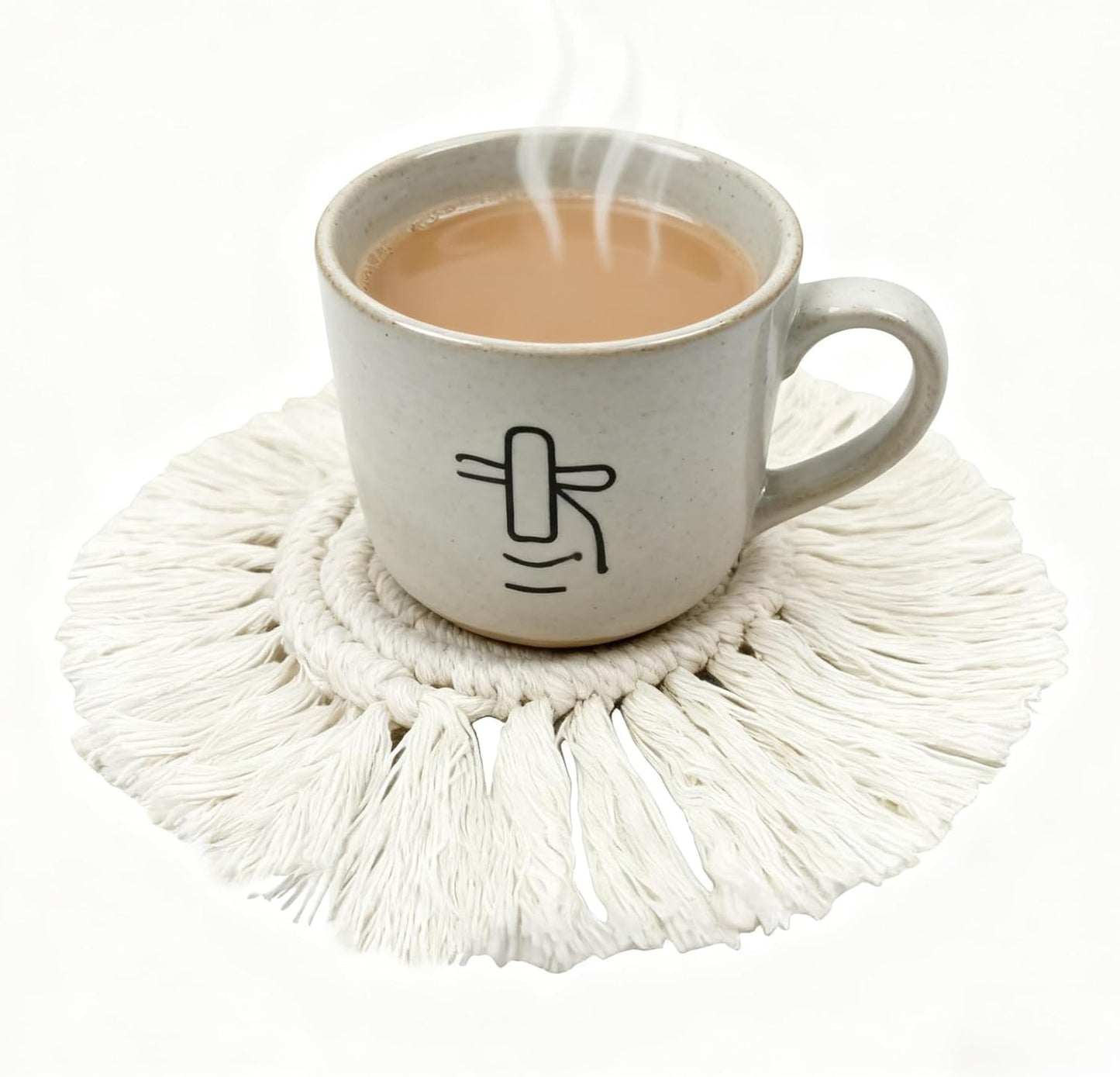 Eiyye Thick Coaster Boho Coasters Round Tassel Placemats Cotton Rope Place mat Handmade Hot Dishes for Mugs Cups Candle Cups