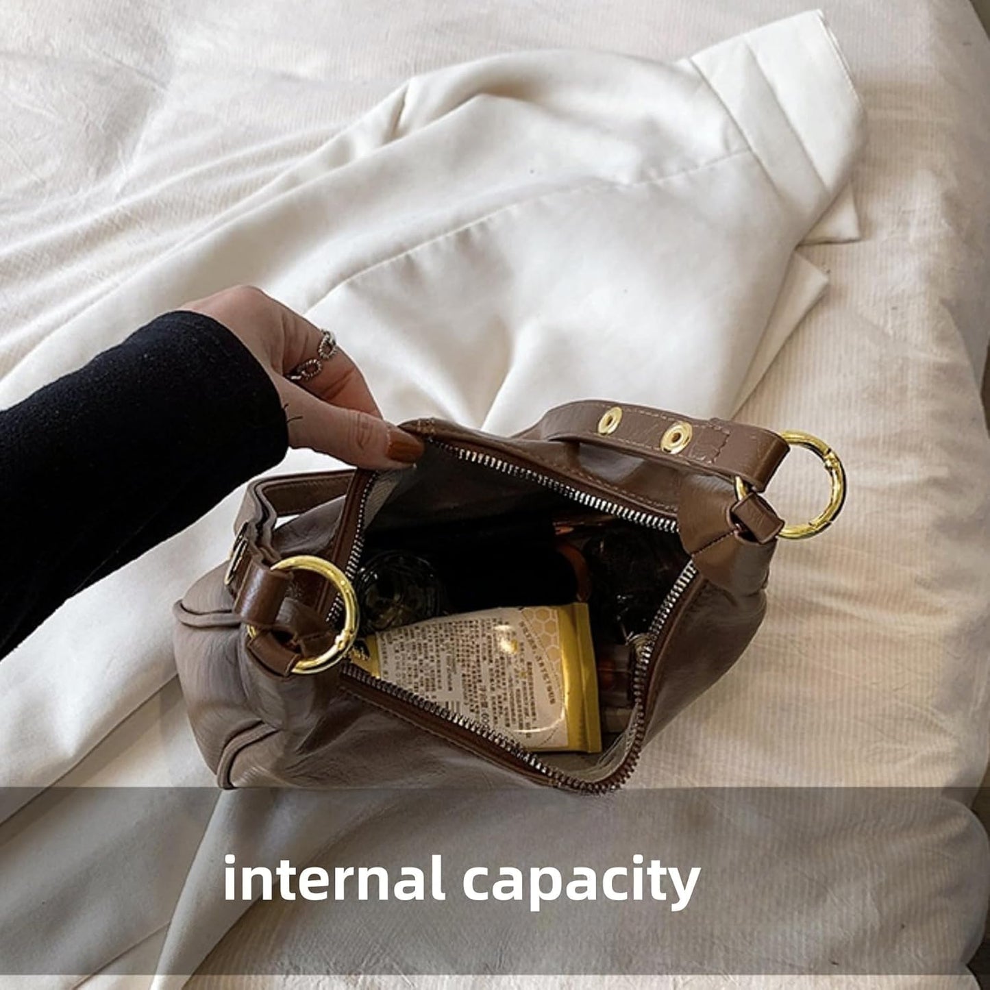 Eiyye Waxed Leather Crescent Crossbody – Vintage Small Hobo Purse with Adjustable Strap