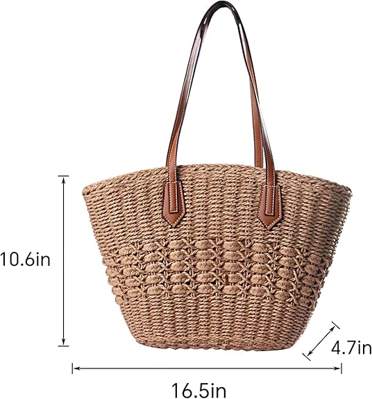 Eiyye Straw Tote Bag for Women Handwoven Summer Purse Hobo Shoulder Bag with Zipper Lightweight Straw Handbag for Beach Vacation Daily Use