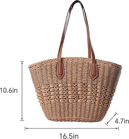 Eiyye Straw Tote Bag for Women Handwoven Summer Purse Hobo Shoulder Bag with Zipper Lightweight Straw Handbag for Beach Vacation Daily Use