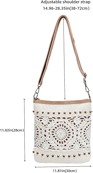 Eiyye Handmade Crochet Purse Shoulder Bag for Women Cotton Crossbody Purse with Adjustable Strap Boho Tote Bag for Everyday Outfits