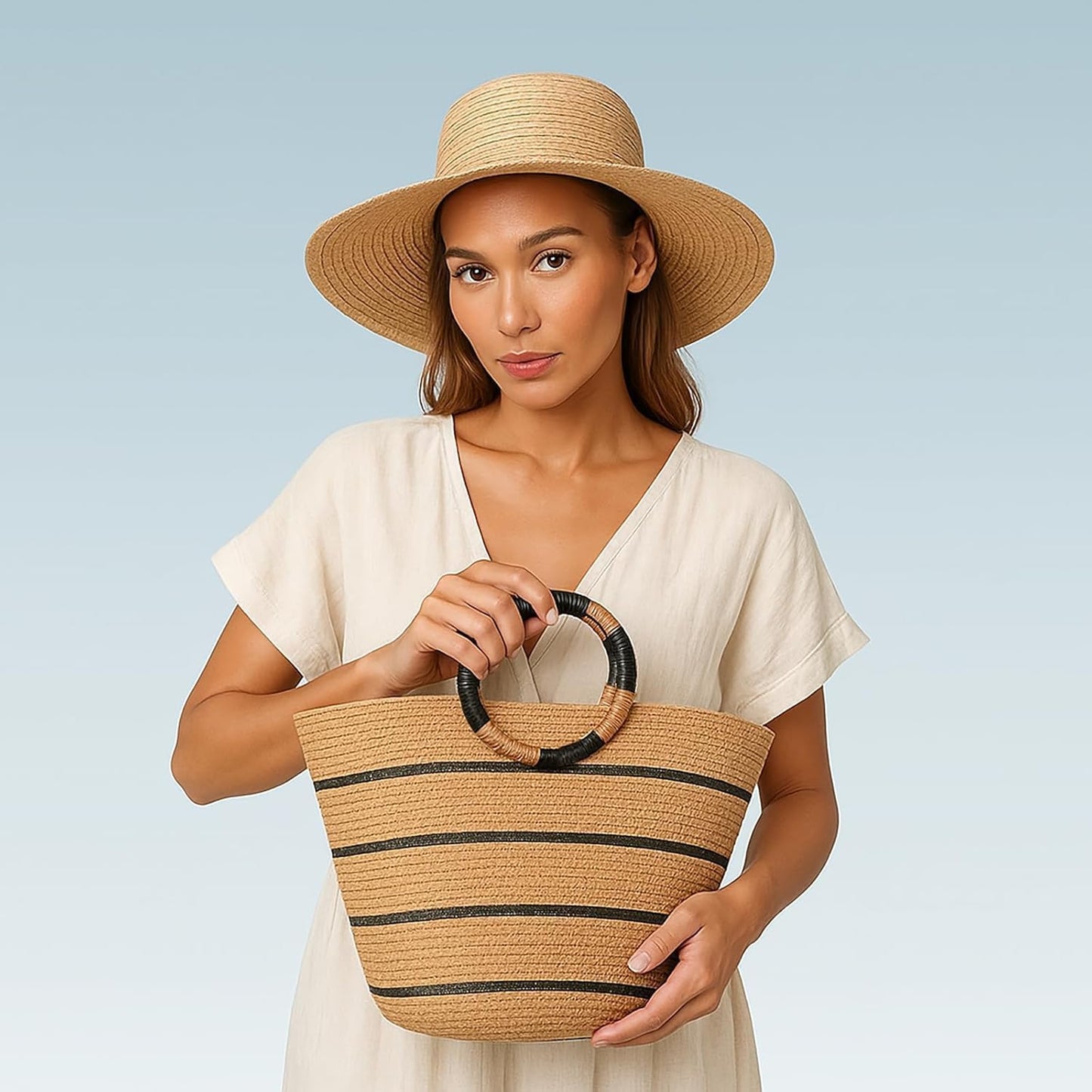Eiyye Large Woven Tote Bag for women Straw Tote Bag Woven Stripe Handbag Travel Vacation Purse for Shopping Picnic Work