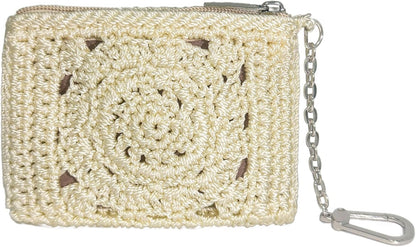 Eiyye Card Holder Wallet Handmade Crochet Small Wallet with Zipper Credit Card Holder for Coin Cards & Driver's License (Khaki)