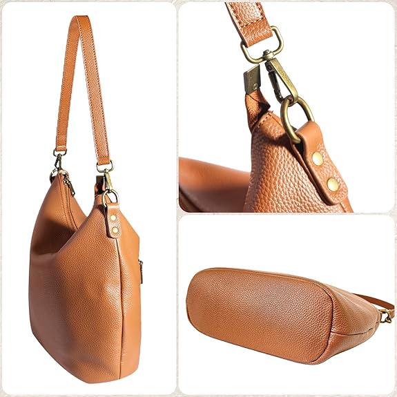 Eiyye Genuine Leather Crossbody Tote Bag for Women Soft Real Leather Shoulder Purse with Adjustable Strap Medium Hobo Bucket Bag for Daily Commute Shopping & Travel