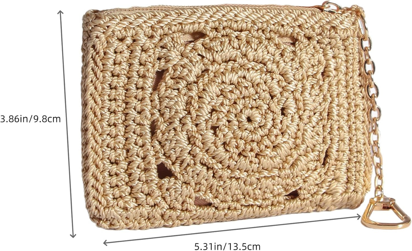Eiyye Card Holder Wallet Handmade Crochet Small Wallet with Zipper Credit Card Holder for Coin Cards & Driver's License (Khaki)