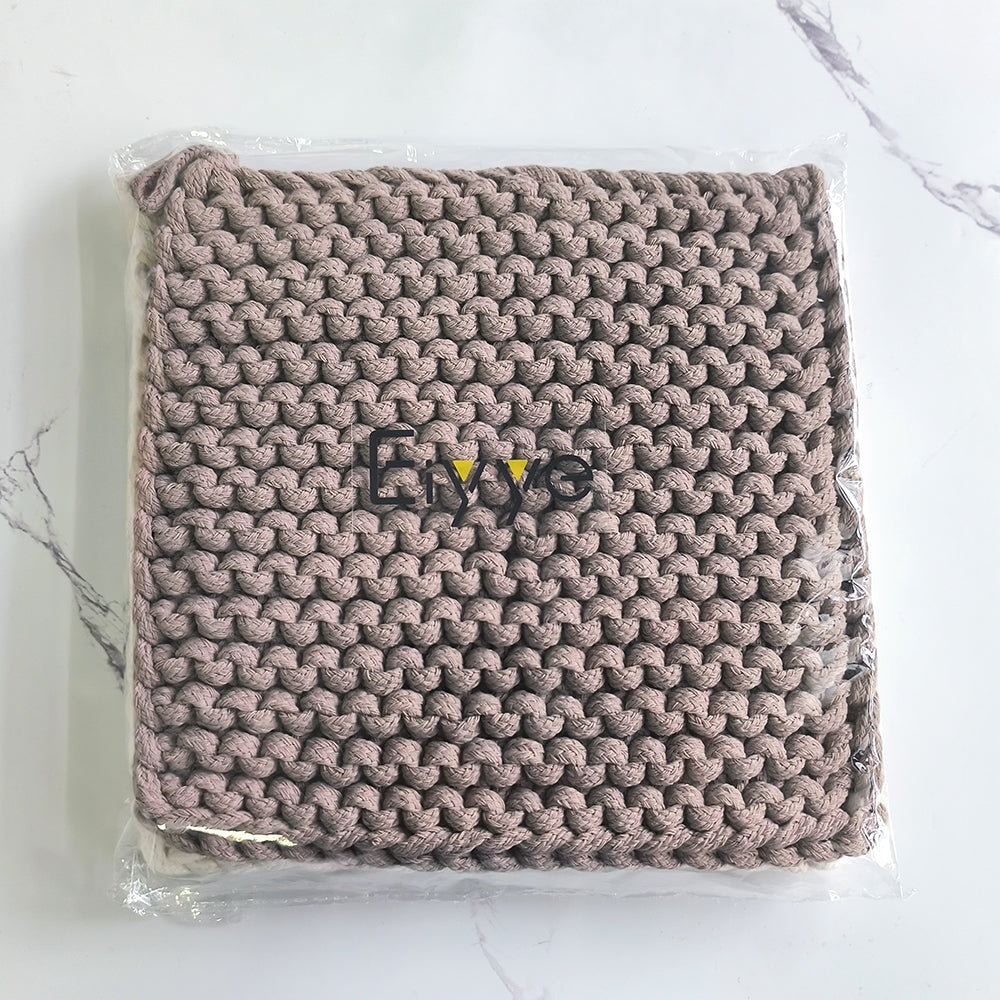 Eiyye Thick Crocheted Pot Holders, Handmade Hot Pads Crocheted Trivets for Kitchen hot Dishes(2-Pack), 8"x8" (White and Taupe)