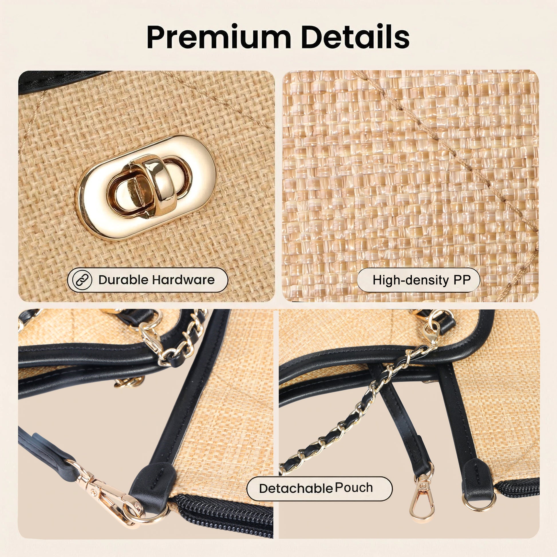 Structured PP woven material with raffia style texture