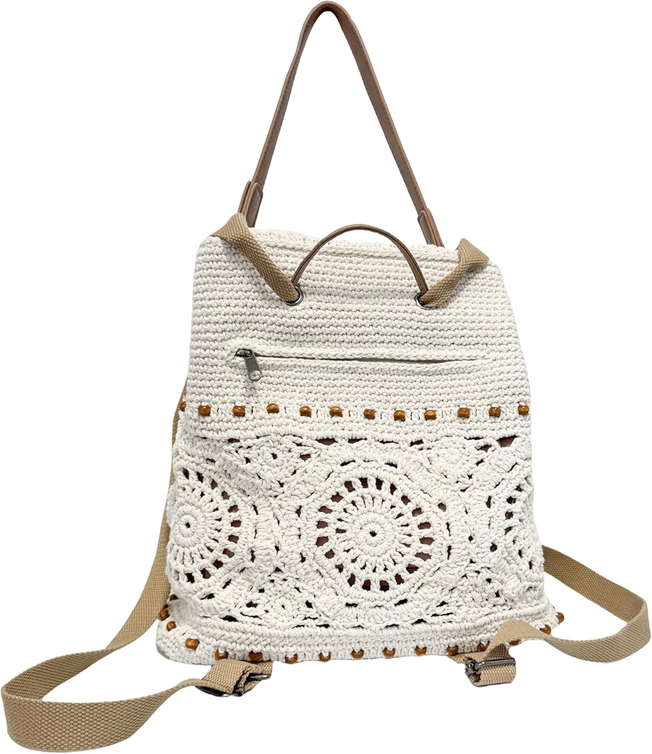 Eiyye Boho Crochet Backpack – Handmade Cotton Rope Rucksack with Drawstring & Flap (Adjustable Straps)