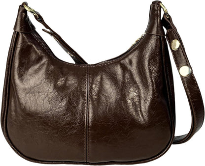 Eiyye Waxed Leather Crescent Crossbody – Vintage Small Hobo Purse with Adjustable Strap