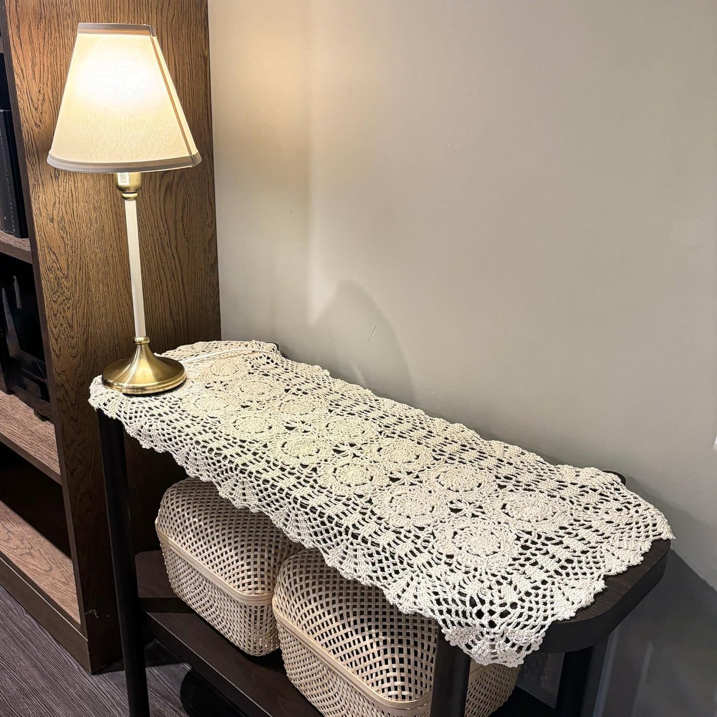 Eiyye Cotton Table Runner Farmhouse Table Runners Handmade Crochet Runner Rectangle for Coffee Table Dresser Decor