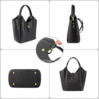 Close-up of natural grain cowhide and gold-tone hardware