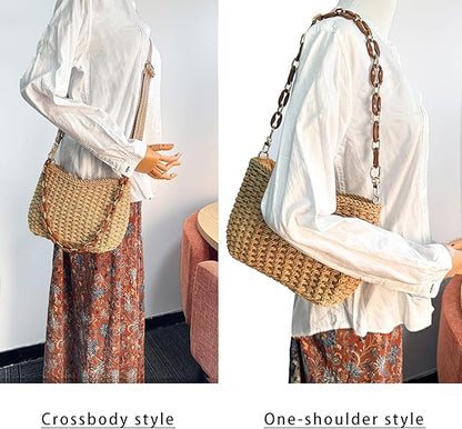 Eiyye Hobo Bag Women’s Straw Crossbody Bag Handmade Small Woven Summer Beach Handbag with Chain for Travel, Shopping, Camping, Beach Vacations
