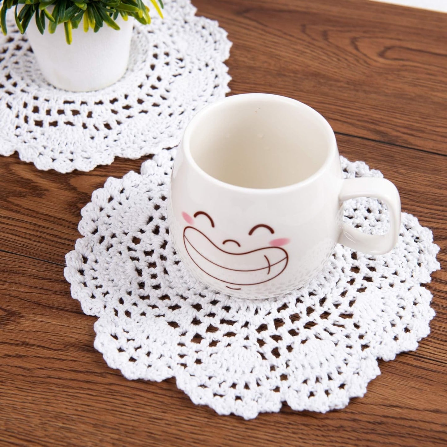Eiyye Handmade Crochet Cotton Placemats Set of 4 Lace Doilies for Dining Table Boho Table Decor for Home Wedding & Party
