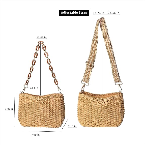 Eiyye Hobo Bag Women’s Straw Crossbody Bag Handmade Small Woven Summer Beach Handbag with Chain for Travel, Shopping, Camping, Beach Vacations