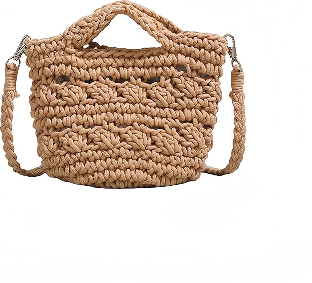 Eiyye Crochet Crossbody Bag for Women Handmade Boho Woven Cotton Shoulder Purse Small Summer Beach Bag with Magnetic Closure