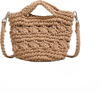 Eiyye Crochet Crossbody Bag for Women Handmade Boho Woven Cotton Shoulder Purse Small Summer Beach Bag with Magnetic Closure