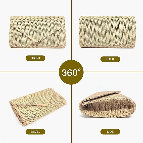 Eiyye Straw Clutch for Women Woven Rattan Evening Purse with Chain Strap Boho Clutch Handbag for Wedding Party Vacation