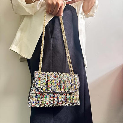 Eiyye Rhinestones Evening Bags Women Clutch Sparkly Shoulder Bags Crossbody Bag with Chain Straps Cocktail Party Wedding Purse