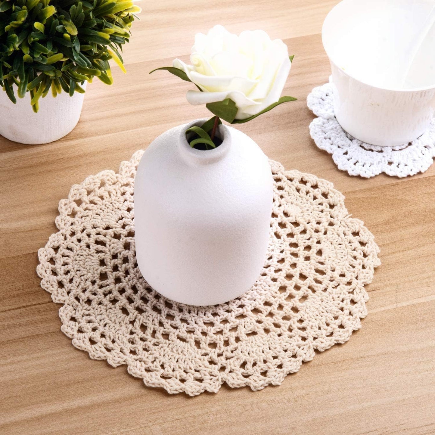 Eiyye Handmade Crochet Cotton Placemats Set of 4 Lace Doilies for Dining Table Boho Table Decor for Home Wedding & Party