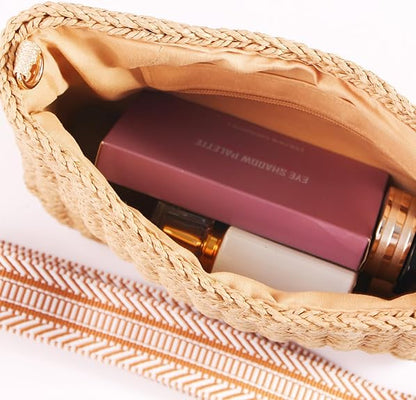 Eiyye Hobo Bag Women’s Straw Crossbody Bag Handmade Small Woven Summer Beach Handbag with Chain for Travel, Shopping, Camping, Beach Vacations